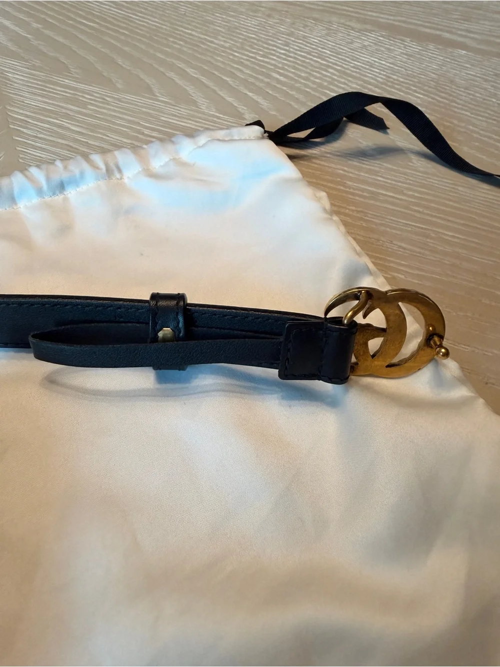 Gucci Black Leather Belt with Gold Pearl Double G Buckle